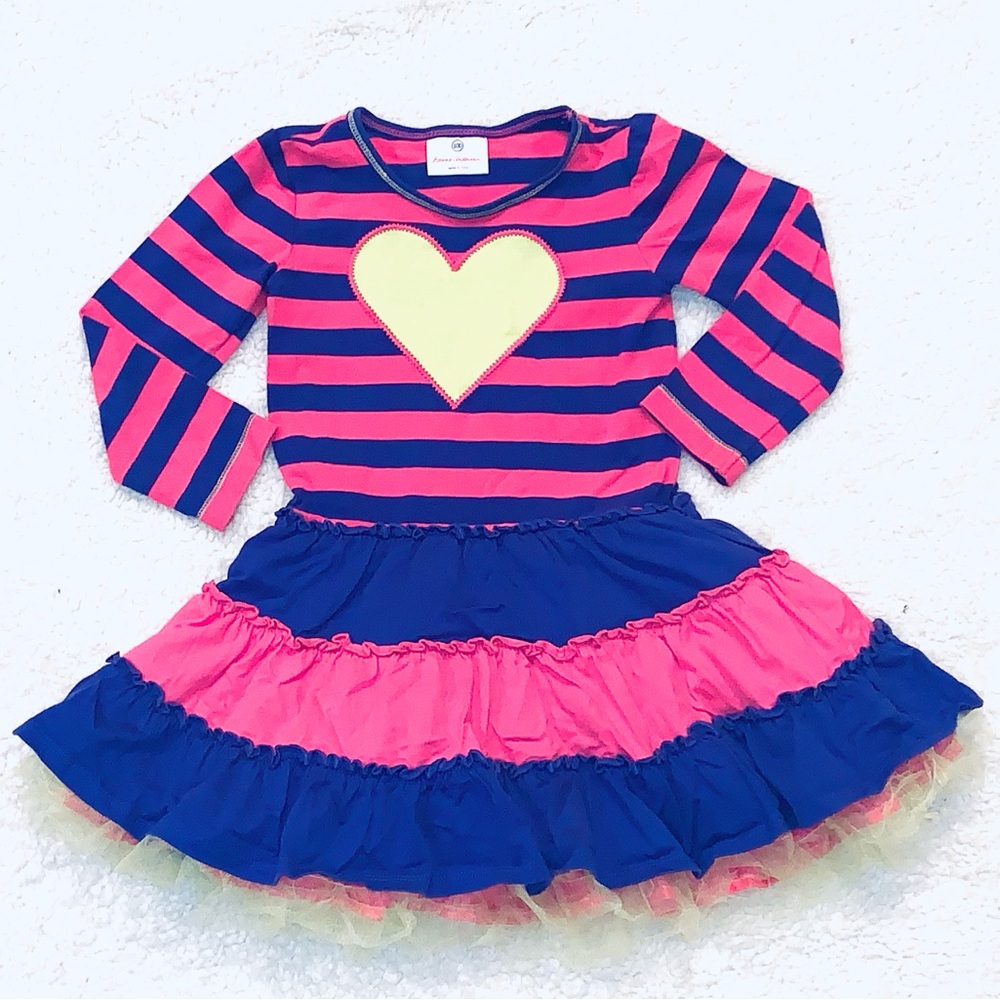 HANNA ANDERSSON DRESS SIZE 100 Girls 4T 4 stripe and heart purple pink cotton